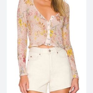 We The Free Pink Floral Button-Up Blouse